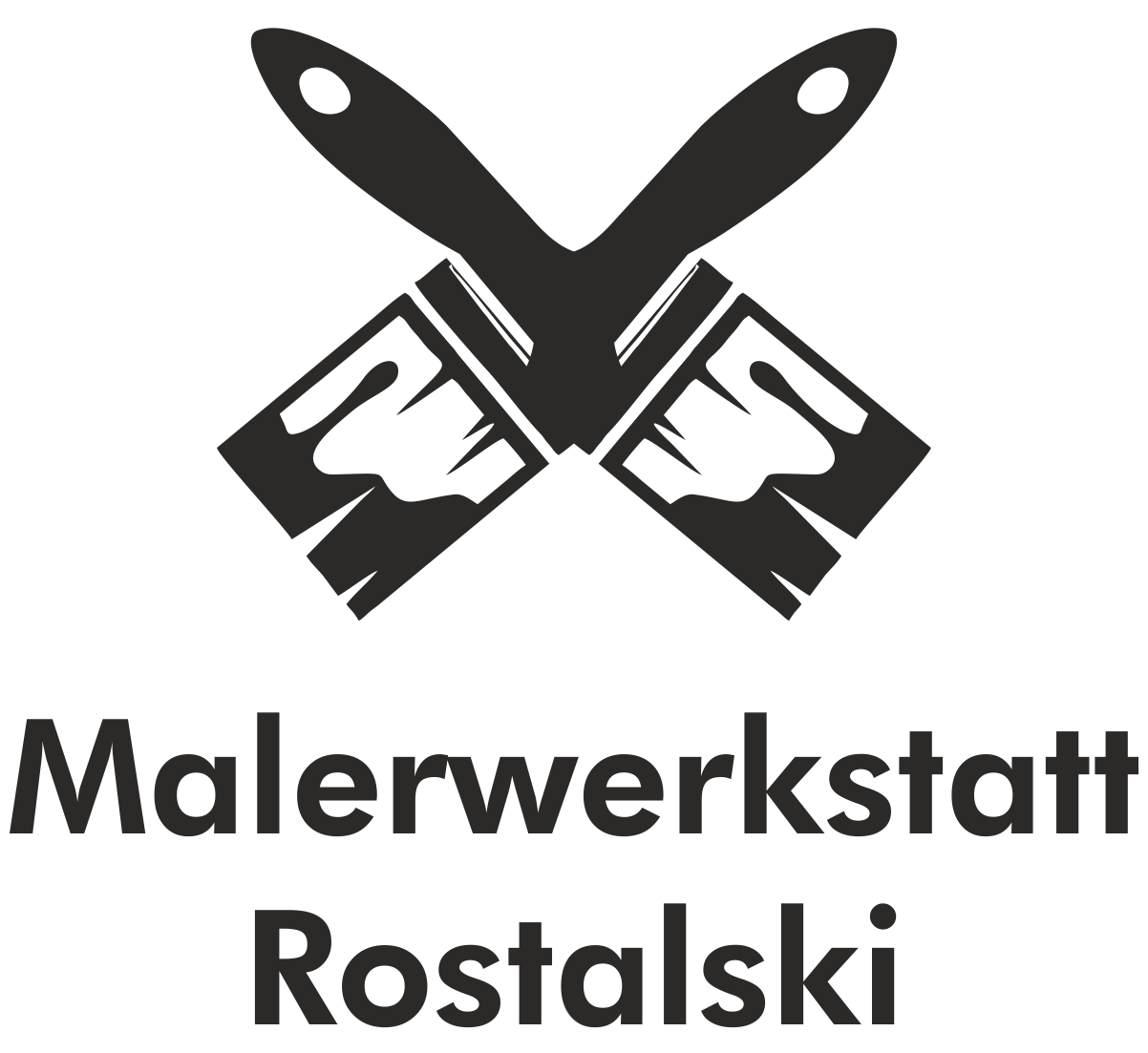 Logo des Malerbetriebs Rostalski bestehend aus 2 gekreutzten Pinseln.